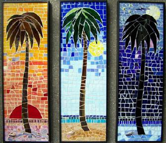 tropical,palm tree,palms,ocean,beach,mosaic,triptych,sunset,
