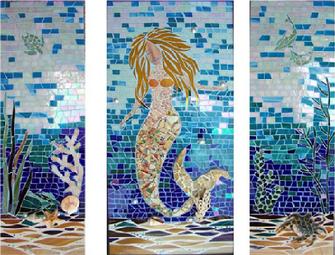 mermaid,mermaids,ocean,sea,mosaic,stained glass