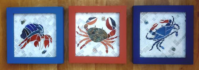 crabs,ocean,shore,tropics,sea life,trio,mosaic,stained glass